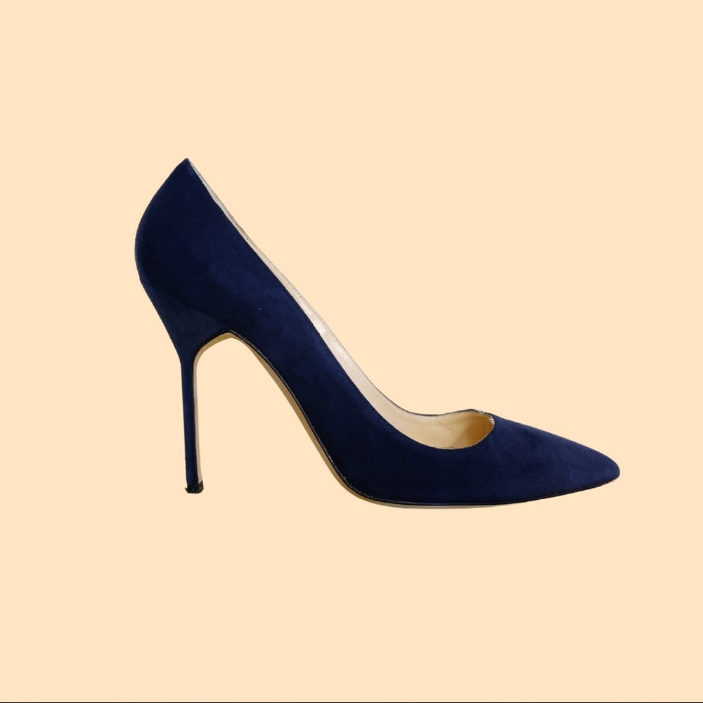 Manolo Blahnik BB 105mm Suede Pump Navy